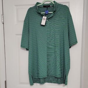 RLX Ralph Lauren Men's Polo in Green and White Stripes
